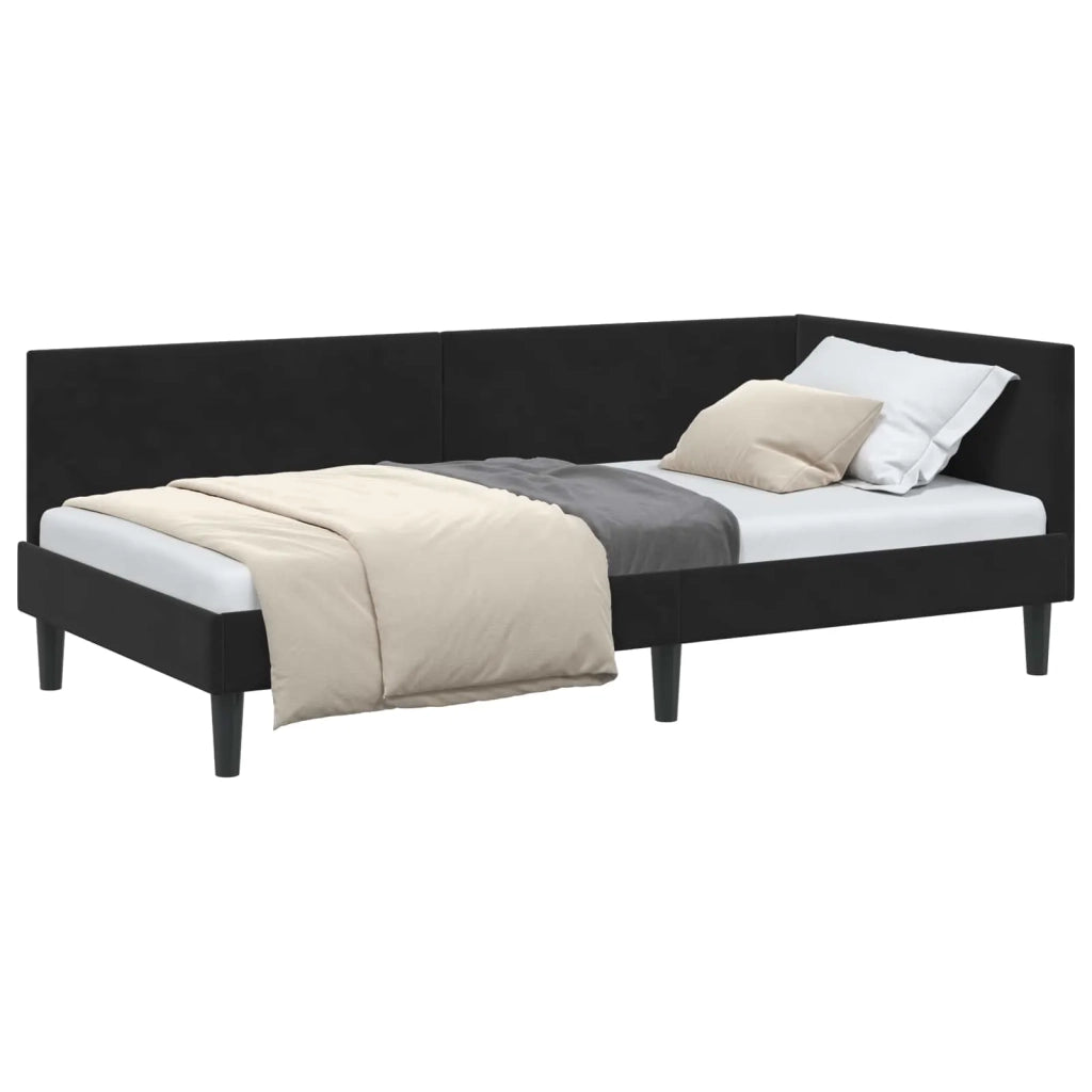 Cornice del letto ad angolo Nero 90 cm x 200 cm Velluto