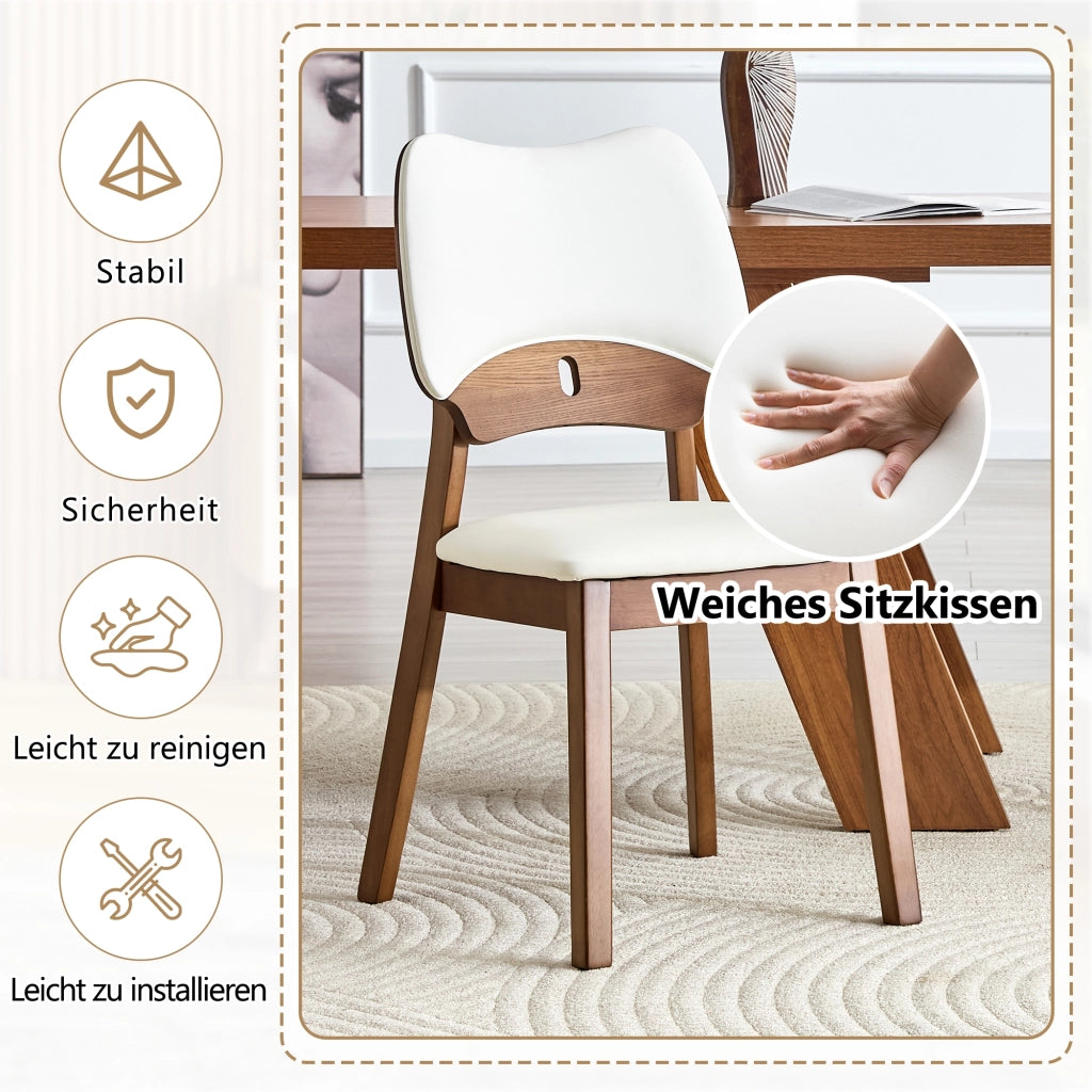 Sedia da Sala da Pranzo Set da 2 con Schienale a Farfalla Ergonomico e Seduta Imbottita in Legno di Hevea Bianco