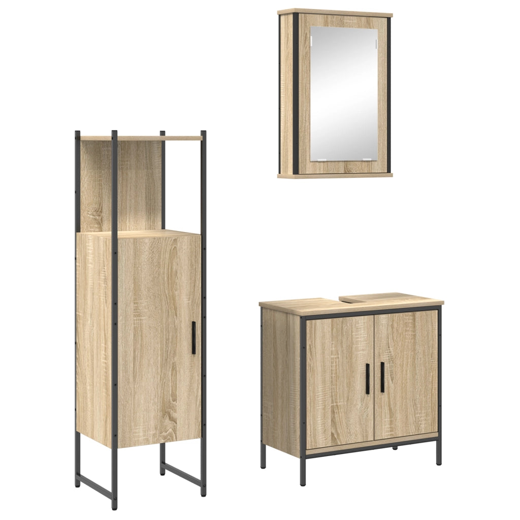 Set Mobili Bagno 3 Pezzi Rovere Legno Ingegnerizzato