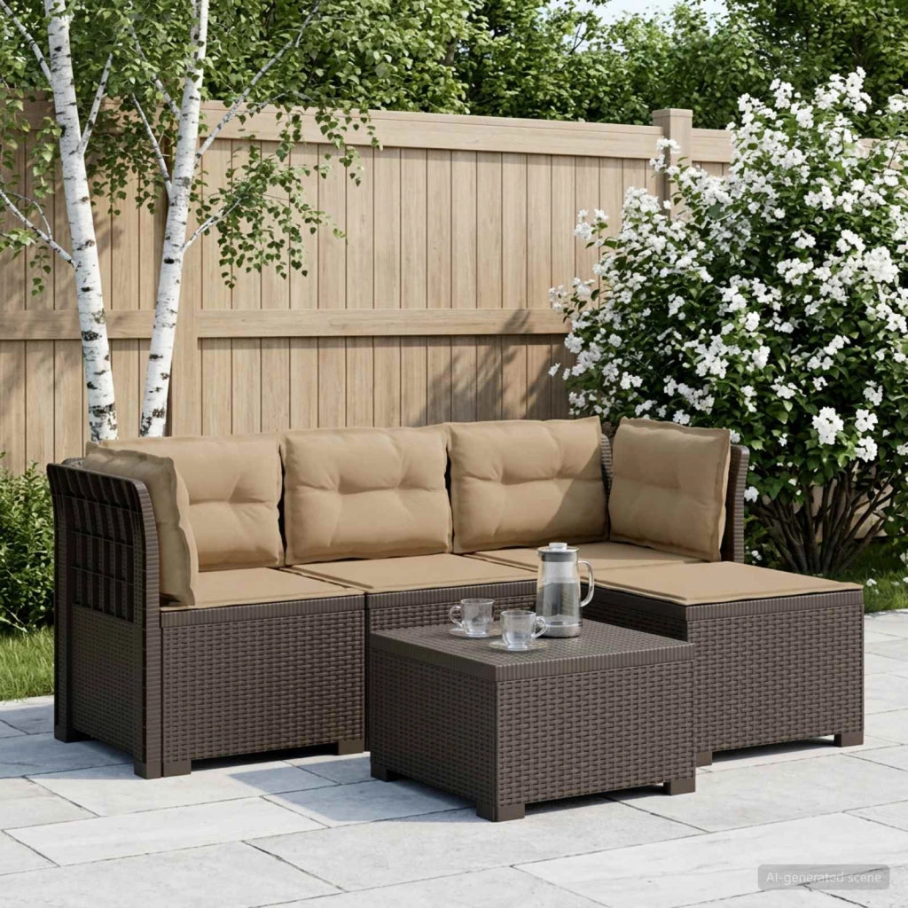 Divano da giardino 4 posti con cuscini aspetto rattan PP 3443956