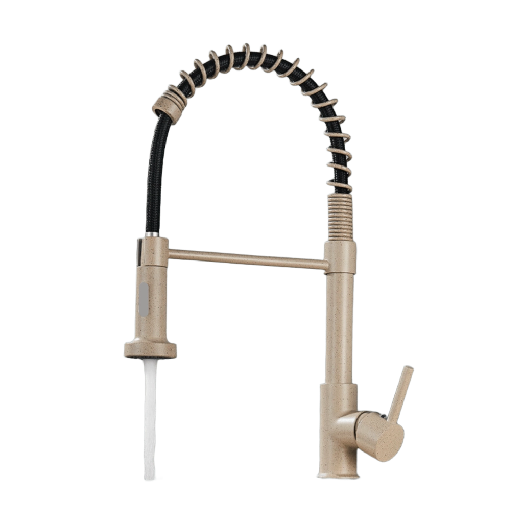 BERND | Rubinetto girevole beige da cucina in acciaio inossidabile |Miscelatore professionale girevole a 360 gradi con doccia | Alta pressione 2 porte
