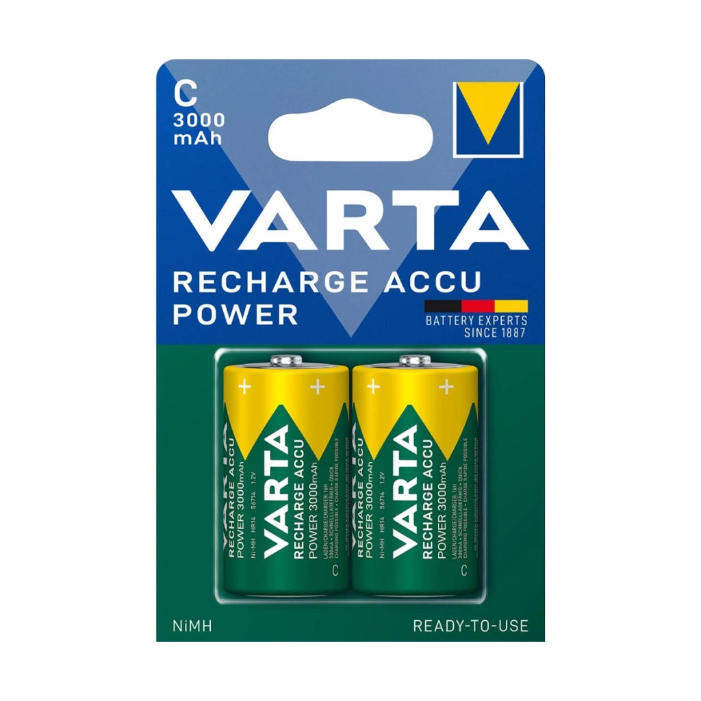 Set di 2 Batterie D 1.2 V Ricaricabili con Tecnologia NiMH e Capacità 3000 mAh Verde Varta
