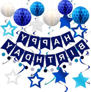 Decorazione per Compleanno Blu per Ragazzi Bandiera Navy Blu Sfera di Mielecastrato Stella Pendente Vertebra Circolare Punto