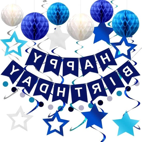 Decorazione per Compleanno Blu per Ragazzi Bandiera Navy Blu Sfera di Mielecastrato Stella Pendente Vertebra Circolare Punto