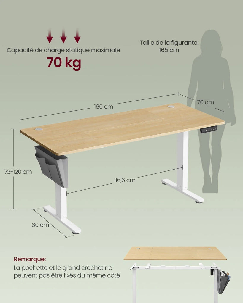 Scrivania elettrica regolabile in altezza 60 x 120 x (72-120) cm 4 altezze di memoria custodia portaoggetti marrone 12_0004584