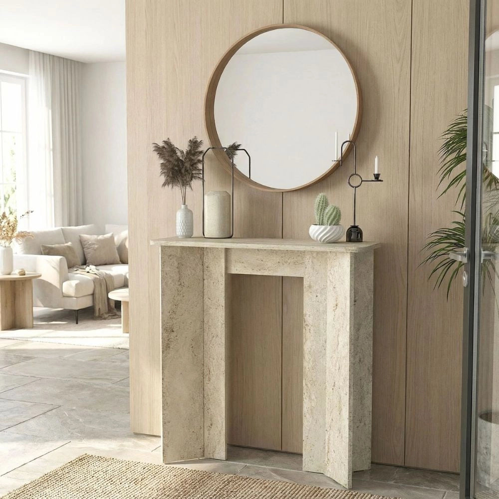 Consolle ingresso Mara Travertino con Gambe Geometriche – Design Moderno