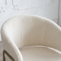 Sedia Imbottita in Velluto di Agnello con Braccioli, Schienale con Motivo a Fori, Gambe Dorate, 49x48x78 cm, Bianco