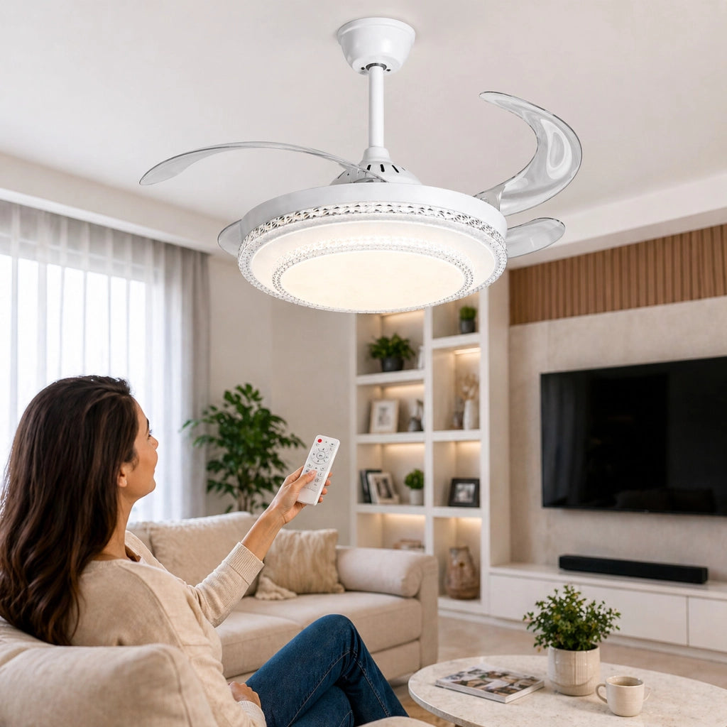 VENTILATORE SOFFITTO LUCE LED 85W PALE SCOMPARSA 48" TELECOMANDO SJ-195