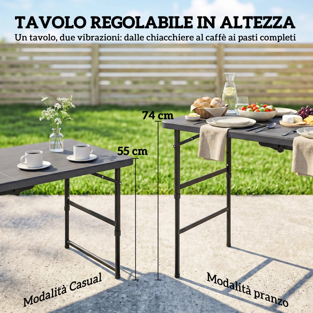 Set Sedie da Giardino Pieghevoli e Tavolo Regolabile ¨C zephmum ¨C Grigio Scuro, HDPE Effetto Legno