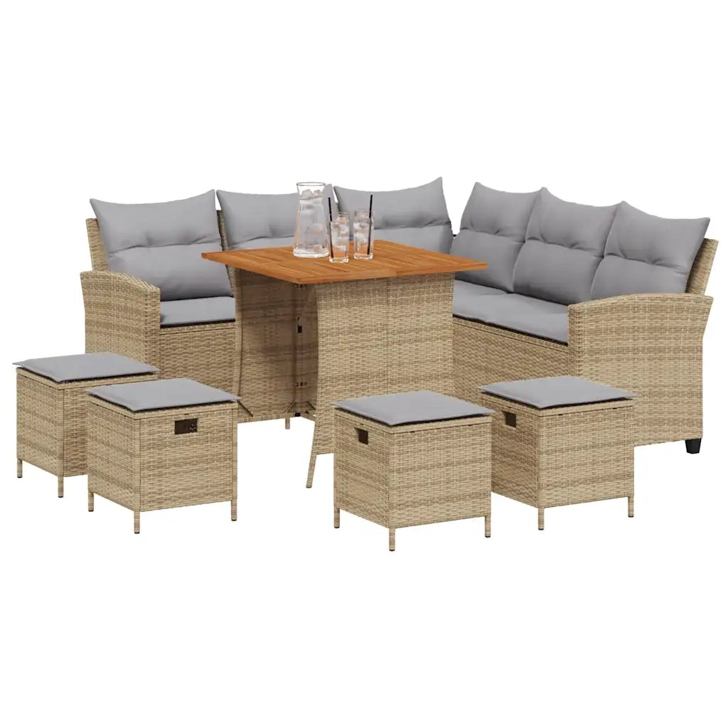 Set Divano da Giardino 6 pz con Cuscini a L Beige in Polyrattan