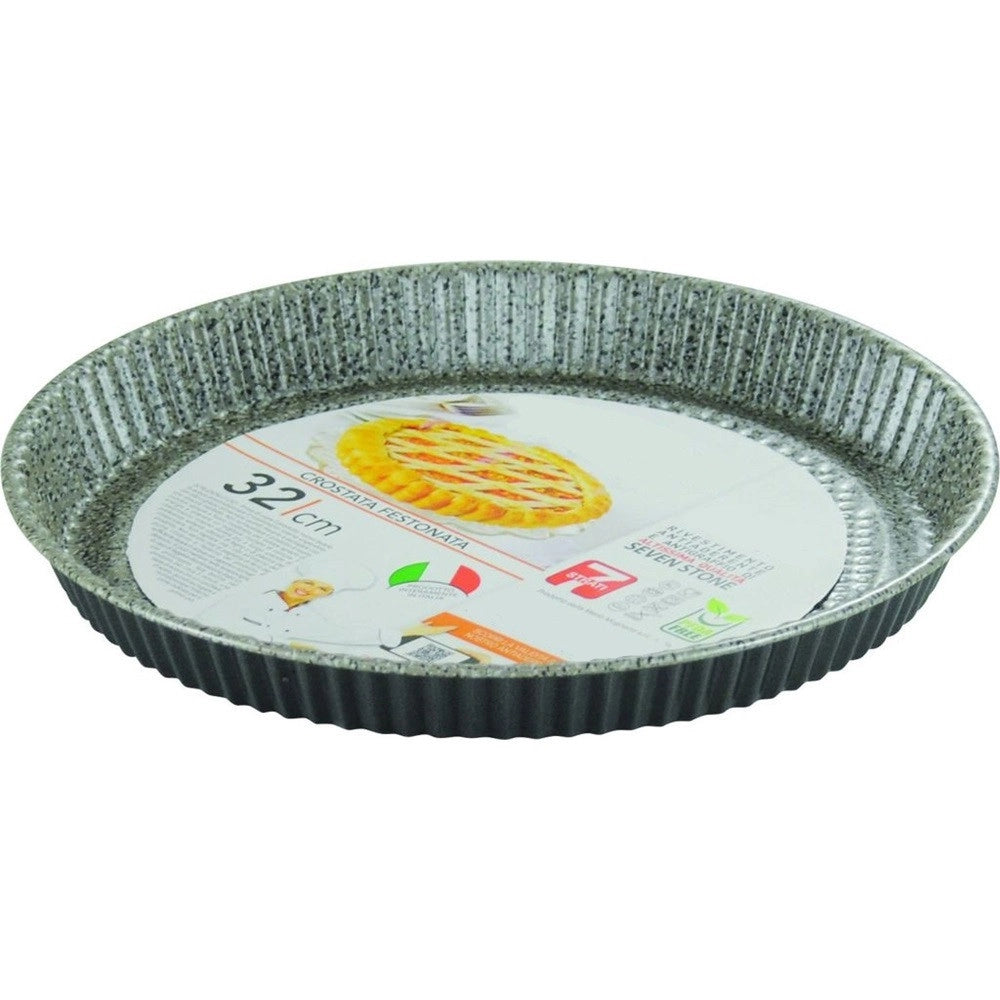 Trade Shop - Teglia Stampo Crostata Tonda Con Bordo Festonata ø28-32 Cm Antiaderente Antigraffio -    -diametro 32cm   -