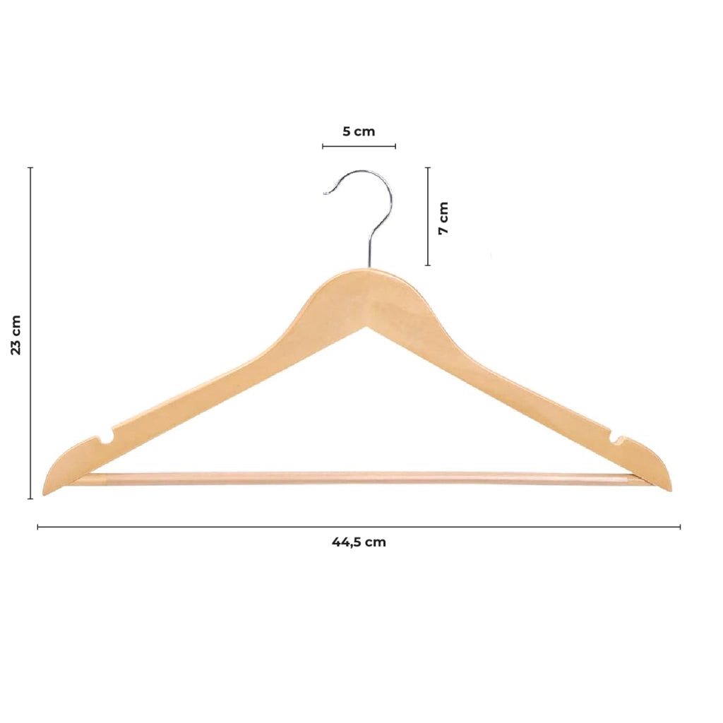 Set 20 Grucce in Legno Naturale per Giacche, Camicie e Pantaloni con Barra e Intagli per Spalline, Appendini Resistenti Salvaspazio Armadio 44,5 cm