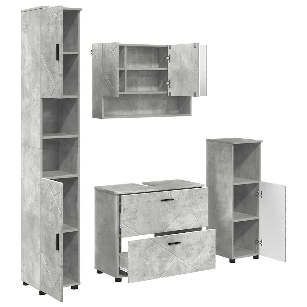 Set di mobili per il bagno con cassetto 4 pcs Grigio cemento
