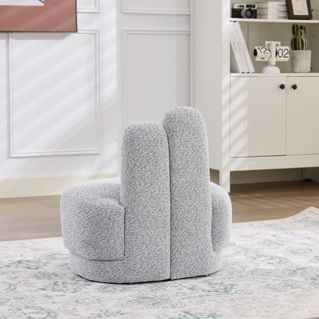 Poltrona pouf a forma di coniglio - con orecchie ricamate - in tessuto grigio anticato e bianco
