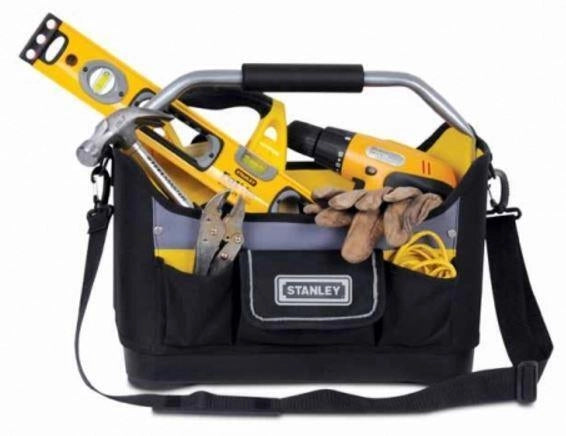 Stanley 1-96-182 Cestello Portautensili 16'' Borsa Porta Attrezzi 18L 15 Kg Cordura Nylon base impermeabile colore Nero Giallo