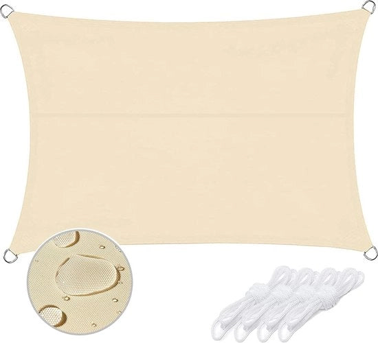 Ombrellone rettangolare UV-bloccante impermeabile e resistente all'acqua - 3 x 4 m beige con corda gratuita