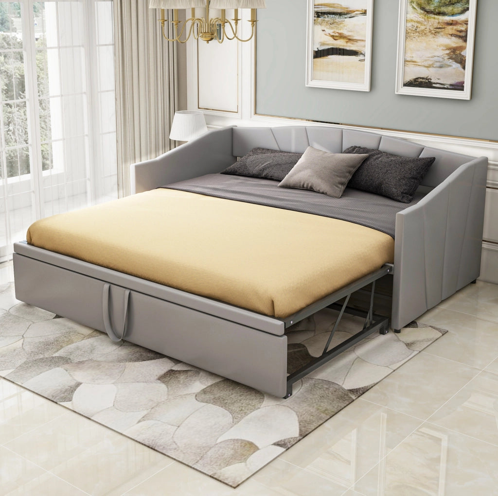 Divano letto estraibile imbottito 90/180 x 200 cm grigio