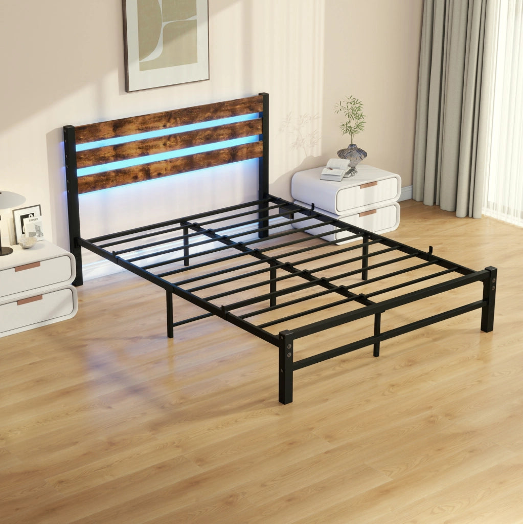 Letto 120x200 cm con LED RGB, testiera in MDF e struttura in metallo