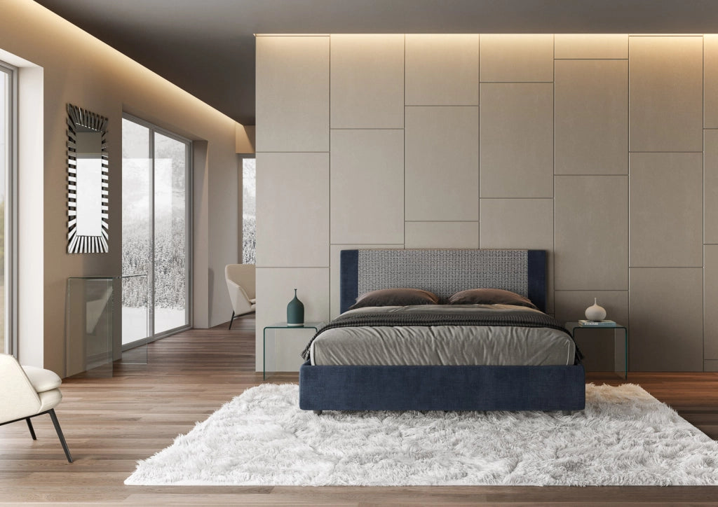 Letto Matrimoniale 160x200 cm con Rete e Contenitore con Testata e Alzata Comoda Imbottito in Tessuto Labirinto Rosal