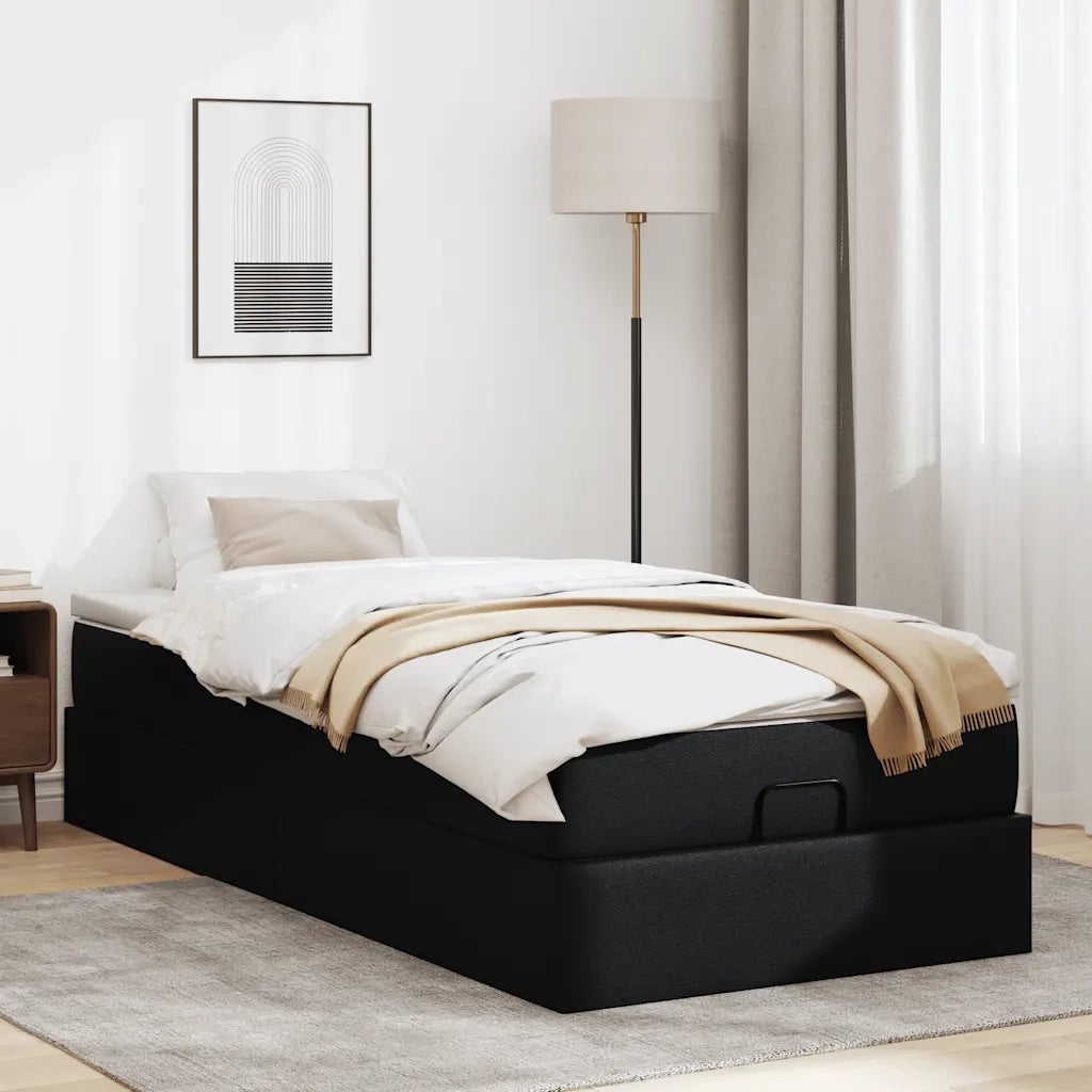 Struttura Letto Pouf con Materasso Nero 90x190 cm Similpelle 3311011
