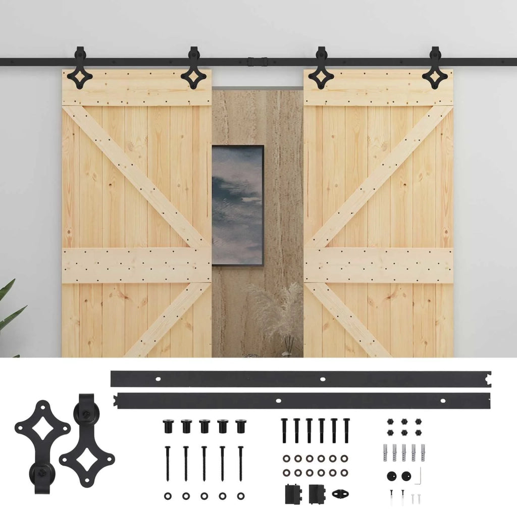 Porta scorrevole 2 pcs Naturale e Nero Legno Massello di Pino 3444880
