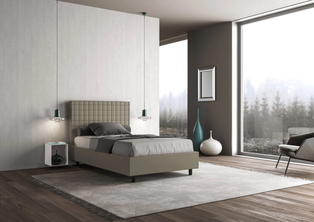 BS COM Letto una piazza e mezza con rete imbottito 110x210 similpelle cappuccino