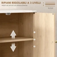 Armadietto Bagno a Parete con Ripiano Aperto e Ante Decorate, Piano Effetto Marmo, 60x18x70 cm, Rovere