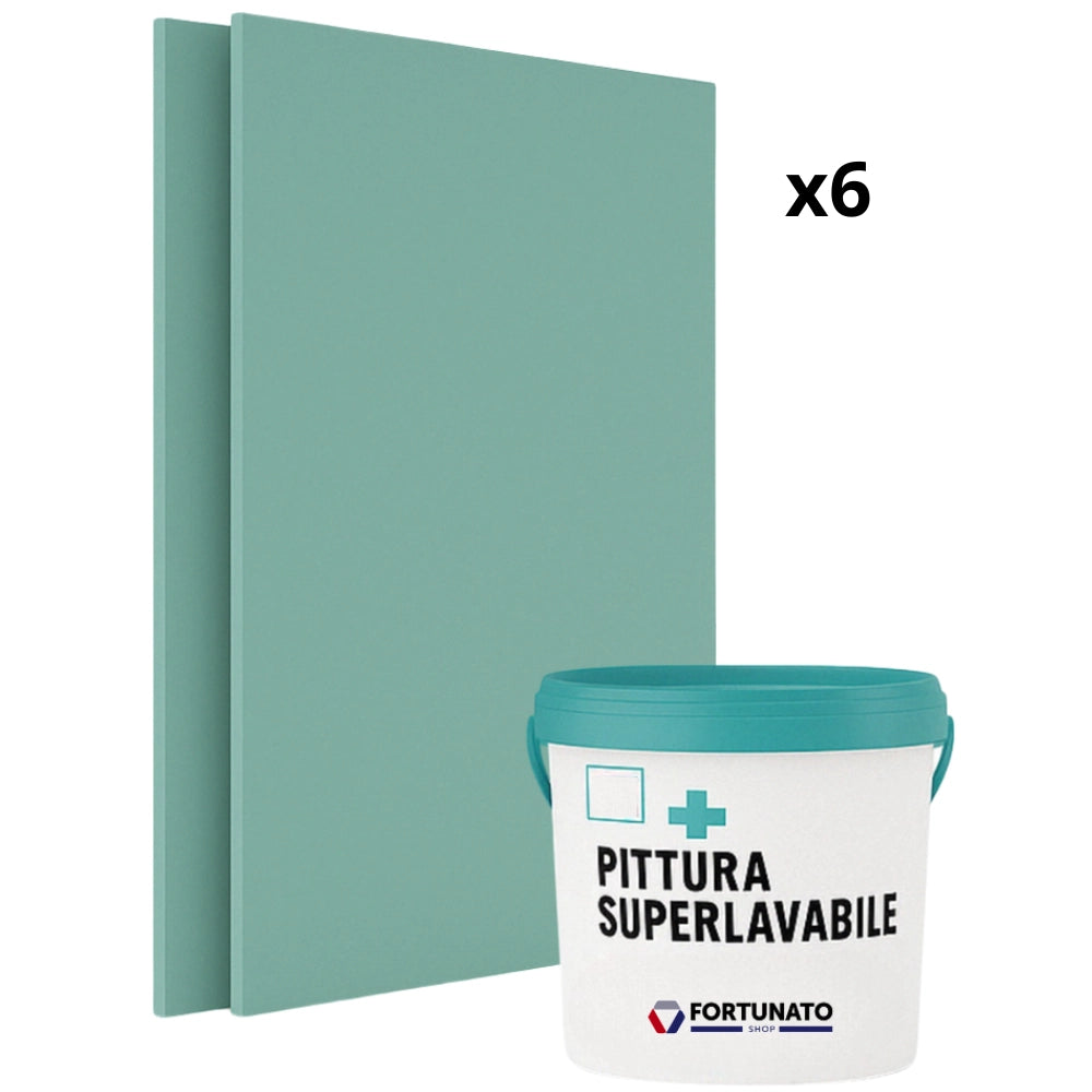 Set 6 idrolastre cartongesso h2 ba13 1200x2000 pittura superlavabile 2,5 l