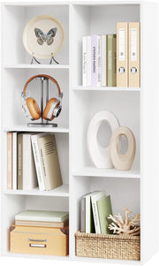 Libreria Bianca con 7 Scomparti a Giorno, Scaffale Moderno in Legno, Mobile Porta Libri Portaoggetti, Salvaspazio, per Ufficio, Studio, Salotto 59,5x29,5x108cm, SK004ws