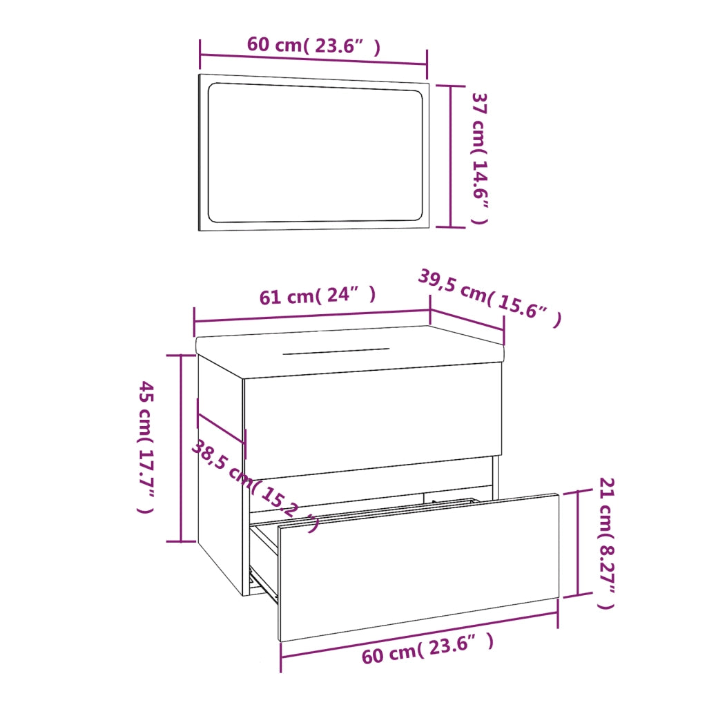 Set di Mobili da Bagno Rovere Fumo in Legno Multistrato 3152873