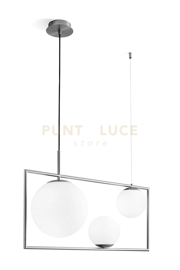 BUBLE LAMPADARIO A SOSPENSIONE 3 LUCI SFERE ACCIAIO SPAZZOLATO PARTICOLARI BRONZO ATTACCO E27