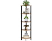 Scaffale a muro, a piedi, con 5 livelli, libreria con scala, mobile per conservare, per cucina, salotto, design industriale, stile vintage marrone-nero