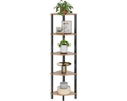 Scaffale a muro, a piedi, con 5 livelli, libreria con scala, mobile per conservare, per cucina, salotto, design industriale, stile vintage marrone-nero