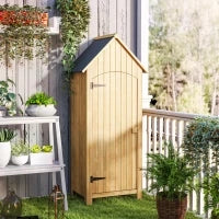 Casetta da Giardino in Legno di Abete con Anta, Armadio da Esterno Porta Attrezzi da Giardino con 3 Mensole e Tetto in Asfalto Impermeabile, 77.5x54.2x179.5cm