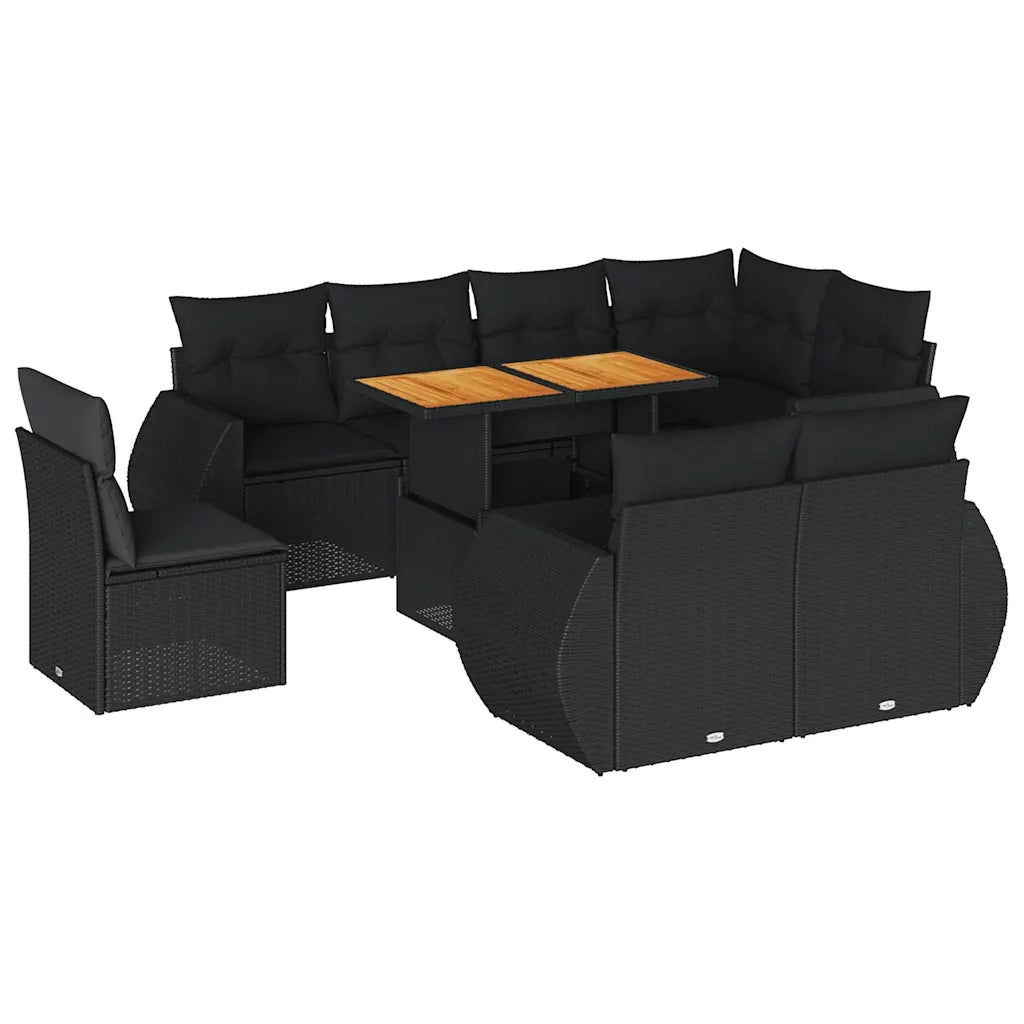 Set Divani da Giardino 9 pz con Cuscini Nero in Polyrattan 3327275