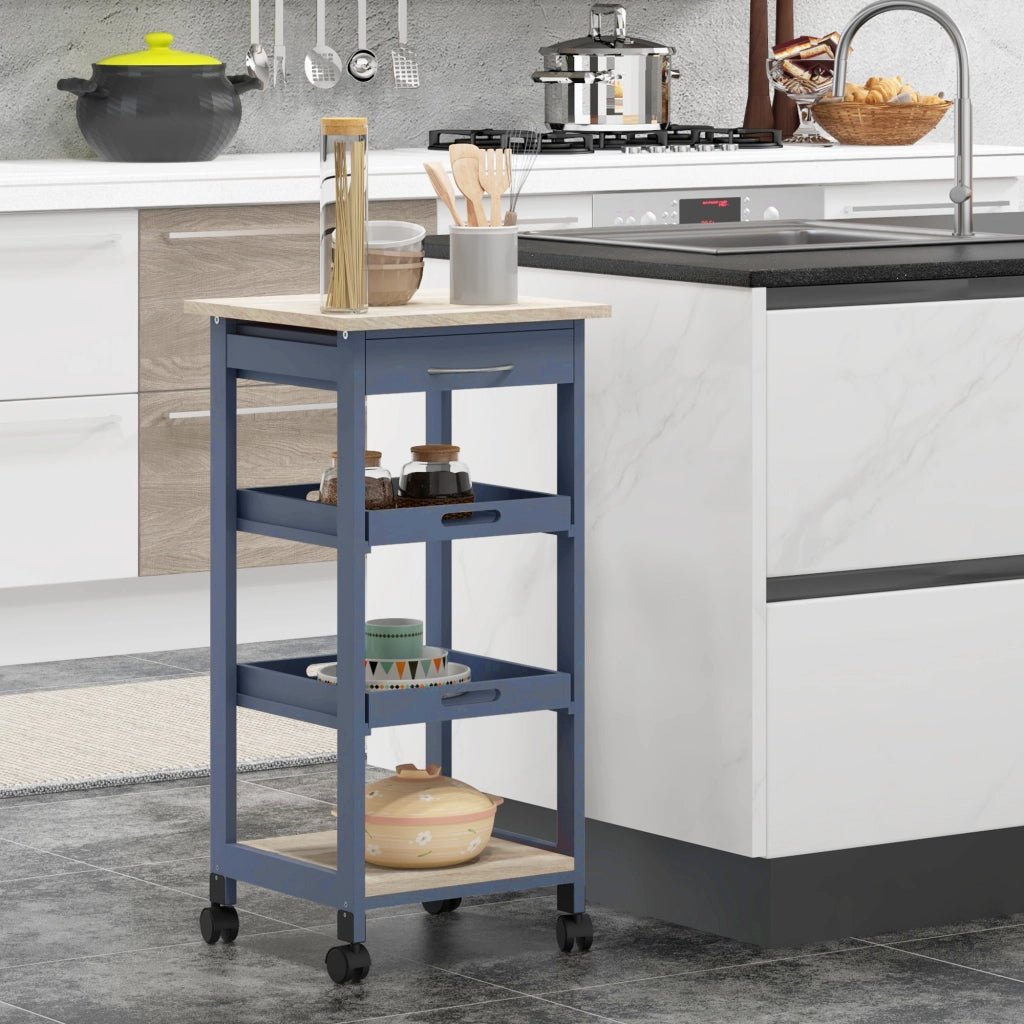 Carrello da Cucina con Cassetto e Vassoi ¨C zephmum ¨C Legno Pino 37x37x76