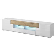 Mobile TV 210cm collezione OHIO con LED integrato. Colore bianco e finiture in rovere.