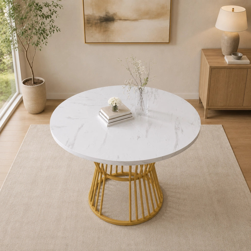 Tavolo rotondo ? 100 x 75 cm con piano effetto marmo in MDF bianco