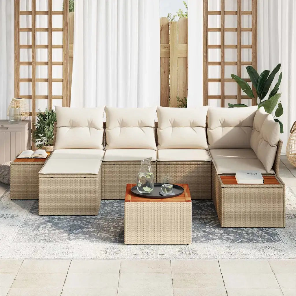 Set Divano da Giardino con cuscino 7 pcs Beige polyrattan 3348127