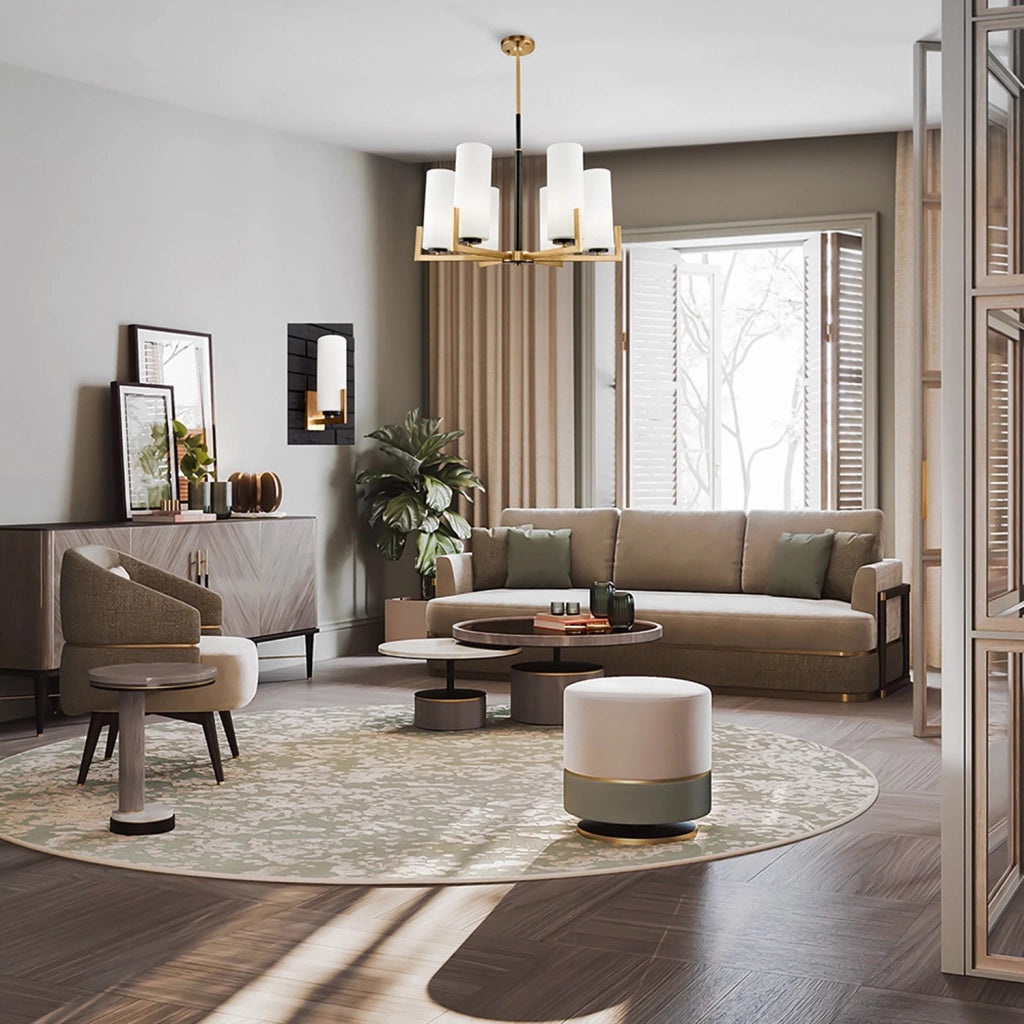 Maytoni Lampadario contemporaneo Fortano 6 luci E27 ottone metallo diffusore vetro bianco