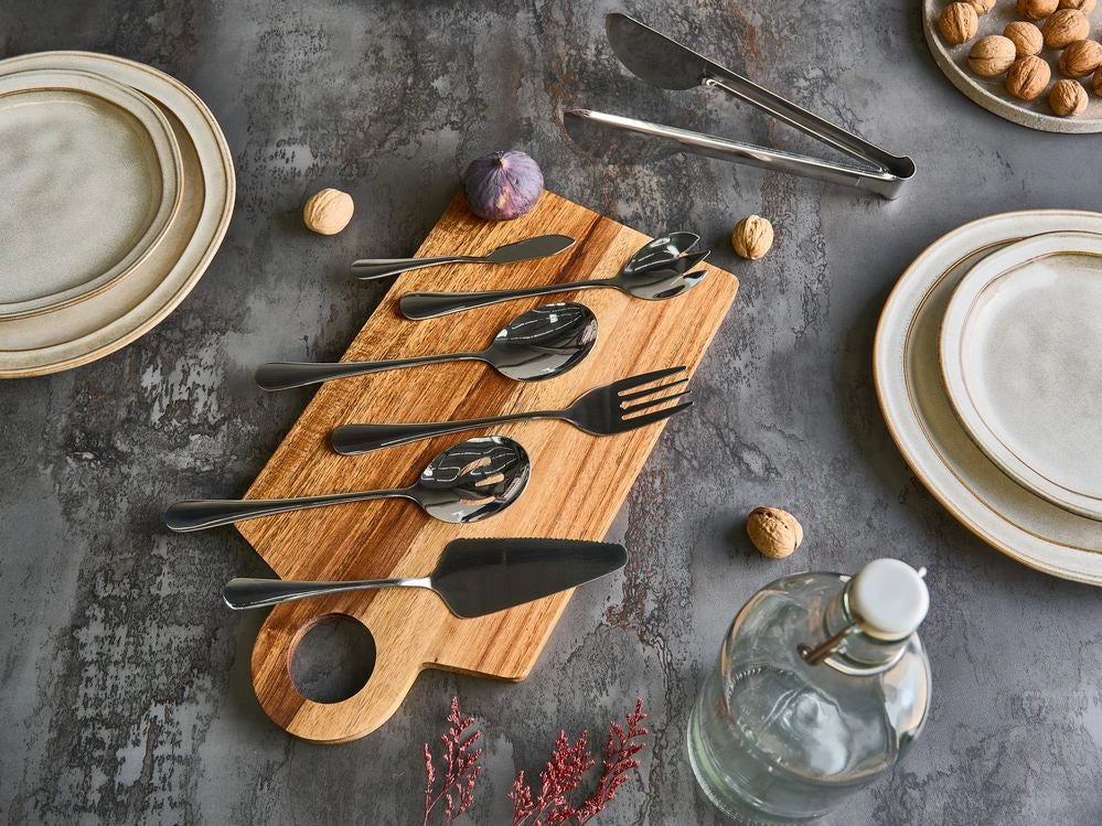 Set di posate 7 pezzi Coltello da burro Forchetta da pesce Forchetta da insalata Paletta da torta Pinze da cucina Cucchiaio da verdure Acciaio inossidabile Argento
