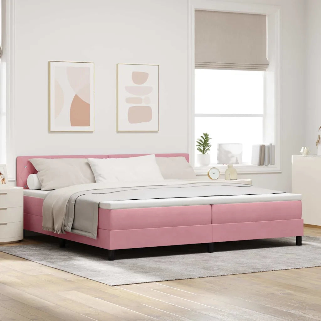 Letto a Sorgente LED con materasso Rosa 200 x 200 cm Velluto
