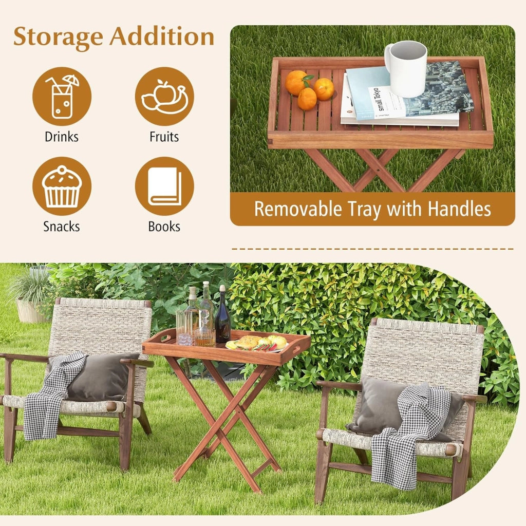 Tavolino ausiliario in legno di acacia per giardino, comodino rettangolare con ripiano aperto inferiore, 45 x 45 x 45 x 45 cm, motivo a lamelle, per soggiorno, terrazza, balcone