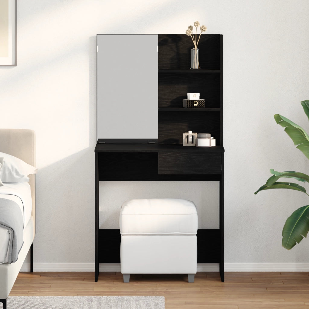 Tavolo da Toeletta Nero in Rovere con Specchio - 74.5 x 40 x 141 cm