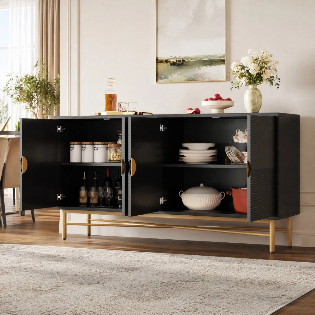 Credenza con 4 ante e soft-close - per soggiorno - in MDF e truciolare - 160×40×82 cm - nero