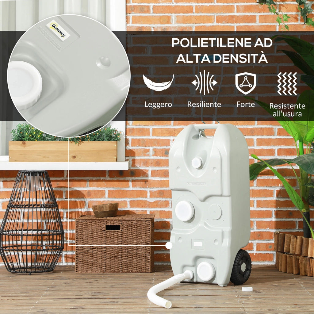 Serbatoio per Acqua da Campeggio 40L Tubo e Rubinetto Inclusi con Ruote Grigio