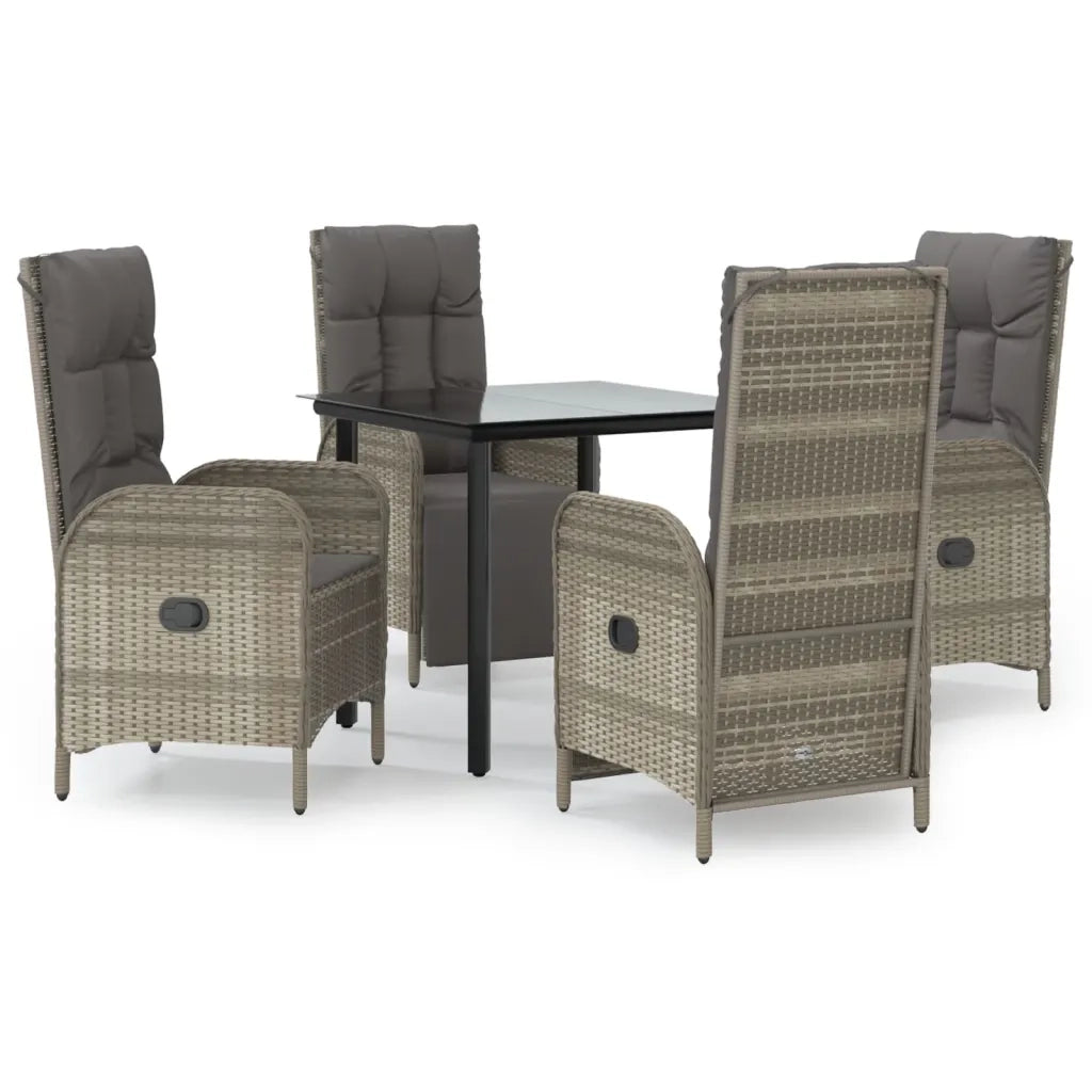 Set da Pranzo Giardino 5pz Nero e Grigio con Cuscini Polyrattan 3185205
