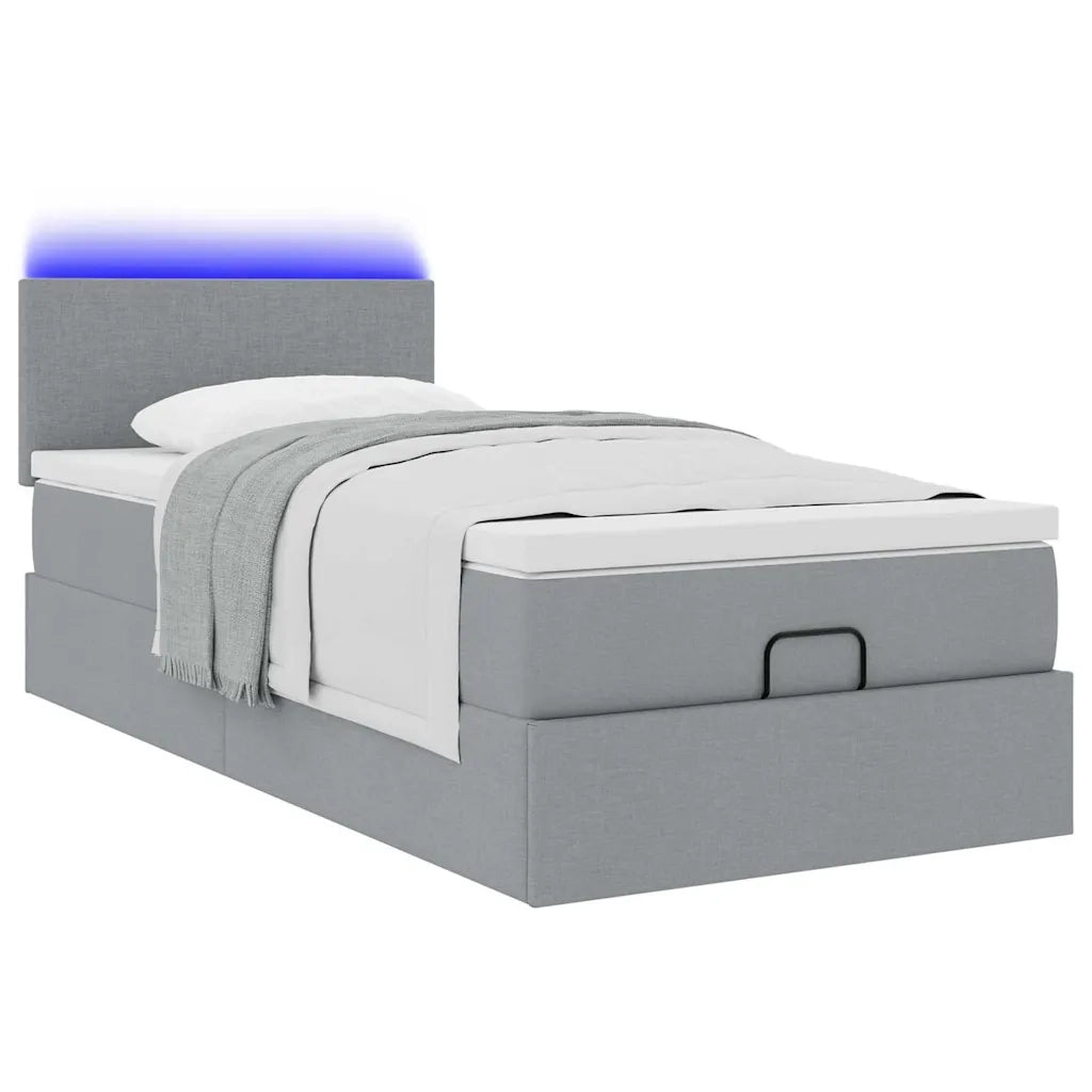 Pouf Letto con Materasso e LED Grigio Chiaro 90x200 cm Tessuto