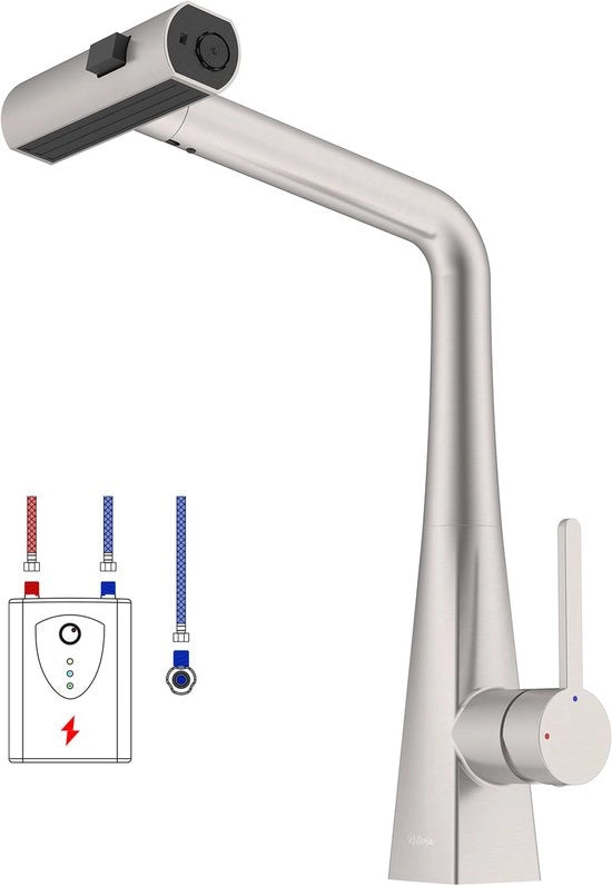 Lavandino a bassa pressione con rubinetto estensibile, rubinetto da cucina in acciaio inox con doccia a 3 getti, rubinetto da cucina a bassa pressione rotativo 360° con 3 connessioni per caldaia, rubinetto da cucina per la vasca da doccia in acciaio inox