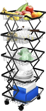 Trolley per cucina con 5 livelli, trolley pieghevole con ruote, per cucina, camera da letto, ufficio, bagno, capacità di carico 40 kg.